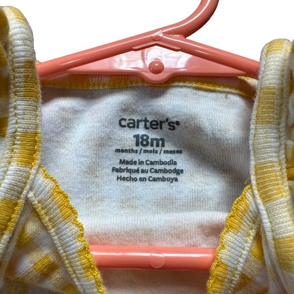 Carters onesie 18 months yellow and white check pattern snap button bottom - Picture 2 of 7